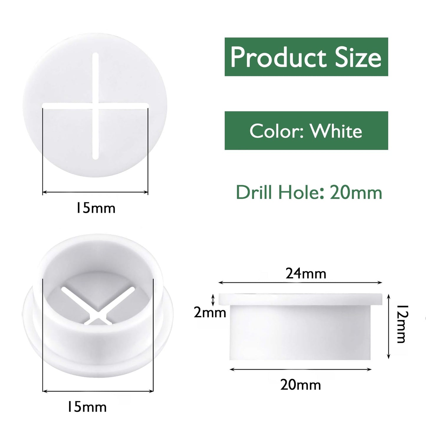 EASYEAH 20Pcs Desk Grommet, 3/4" (20mm) White Silicone Cord Hole Cover, Flexible Rubber Wire Grommets, Wall Grommets for Cables Management, Table, Countertop, Cabinets and Furnitures Wire Organizer