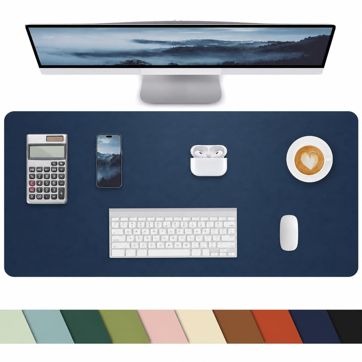 Leather Desk Pad Protector, Office Mat, Large Mouse Pad, Non-Slip Blotter, Laptop Pad, Waterproof Writing Pad for Office & Home (Grey Blue, 40" x 17")