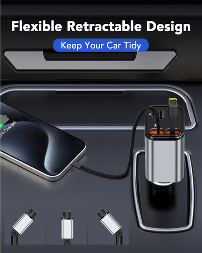 84W Retractable Car Charger,Car Phone Charger USB C Fast Charge for iPhone