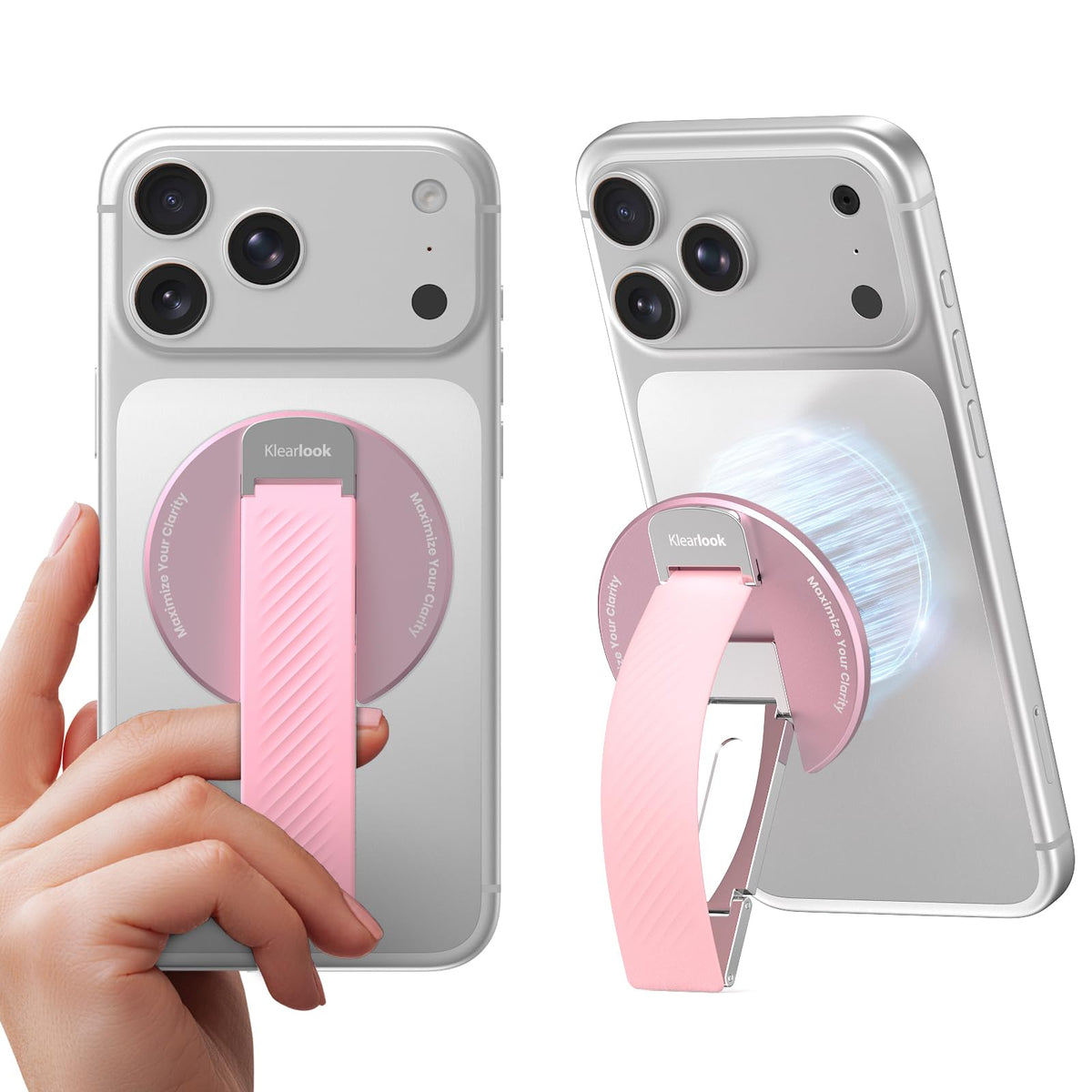 2026 Klearlook for MagSafe Phone Grip with Silicone Finger Strap, Removable Magnetic Phone Ring Holder with Adjustable Kickstand, Finger Phone Ring Grip for iPhone 17/16/15/14/13/12 Series, White