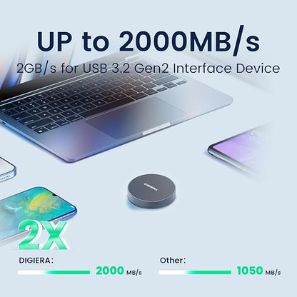 512GB Magnetic Portable SSD, External Solid State Drives with USB-C 3.2 Gen 2x2, Speed Up to 2000MB/s, Compact & Durable, Compatible with iPhone 15/16 Series and Other USB-C Devices, Grey