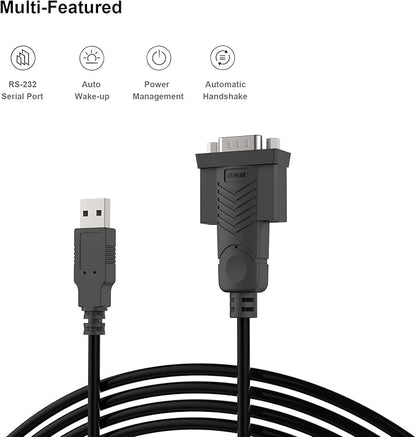 BENFEI USB to Serial Adapter,6 Feet USB to RS-232 Male (9-pin) DB9 Serial Cable, Prolific Chipset, Windows 11/10/8.1/8/7, Mac OS X 10.6 and Above（Not VGA）