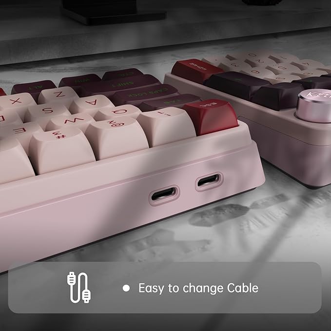 K68 Pro Gaming Keyboard, Layout Compact Wireless Mechanical Keyboard, Gasket Hot Swappable Custom BT 5.0/2.4G/USB-C Office Keyboard for Windows Mac (Purple-White, Eternity Tactile Switch)