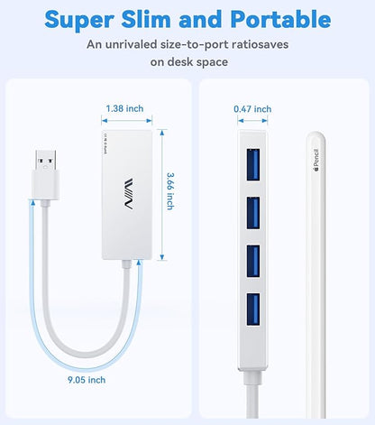 USB 3.0 Hub,4 Port USB Splitter Extender Portable Adapter Multiport Data Hub for Laptop,Xbox, Flash Drive,HDD,Console,Camera,Keyborad,Mouse Windows,Mac OS PC,Not Designed to Charge Devices-White