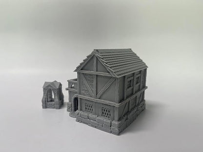 Paintable Tabletop Miniature Little Town Building Terrains Compatible with RPG War Games - 18mm Scale Dioramas Building Set Scenery with Medieval Architecture Style by HAUTICO (HVillageHouses7-1)