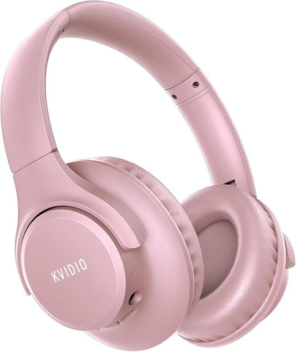 KVIDIO Bluetooth Headphones Over Ear, 65 Hours Playtime Wireless Headphones with Microphone, Foldable Lightweight Headset with Bass and Stereo Sound Low Latency for Travel Work Cellphone