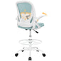 Drafting Chair Tall Office Chair with Flip-up Armrests, Adjustable Height, and Enhanced Lumbar Support - Ergonomic Rolling Stool, Back Support, and Adjustable Foot Rest Ring Light Blue