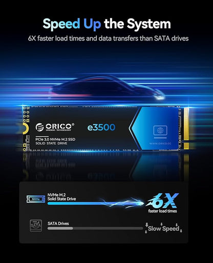 ORICO 2TB M.2 NVMe SSD, PCIe Gen3x4 M2 2280 SSD, Up to 3600MB/s Read & 2400MB/s Write, 3D NAND Flash Internal Solid State Drive with SLC Cache, Compatible with Laptops PC Desktops-e3500