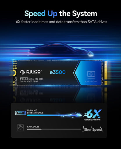 ORICO 512GB M.2 NVMe SSD, PCIe Gen3x4 M2 2280 SSD, Up to 2800MB/s Read & 1300MB/s Write, 3D NAND Flash Internal Solid State Drive with SLC Cache, Compatible with Laptops PC Desktops-e3500
