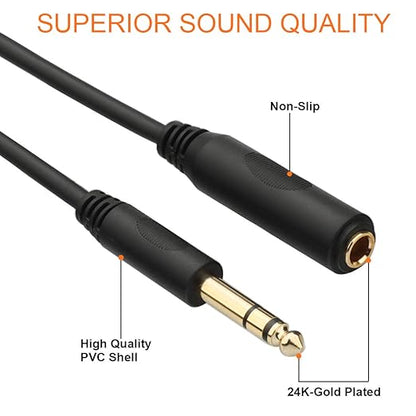 Tisino 1/4 Extension Cable 6 ft, Headphone Extension Cable Quarter inch TRS Male to Female Stereo Guitar Extension Cable Cord