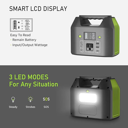 Portable Power Station 150W 155Wh, EnginStar Power Bank with 110V AC Outlet, 42000mAh 6 Outputs External Battery Pack with LED Light for Home Camping