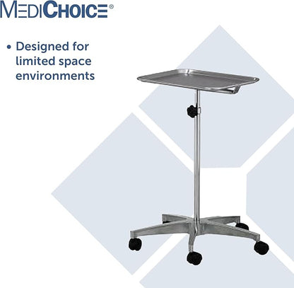 MediChoice Mobile Instrument Stand Steel Portable Adjustable Tray Medical Dental Salon Tattoo Esthetician Mobile Service Cart Table Statio Height from 31-50 Inch MAYO02000