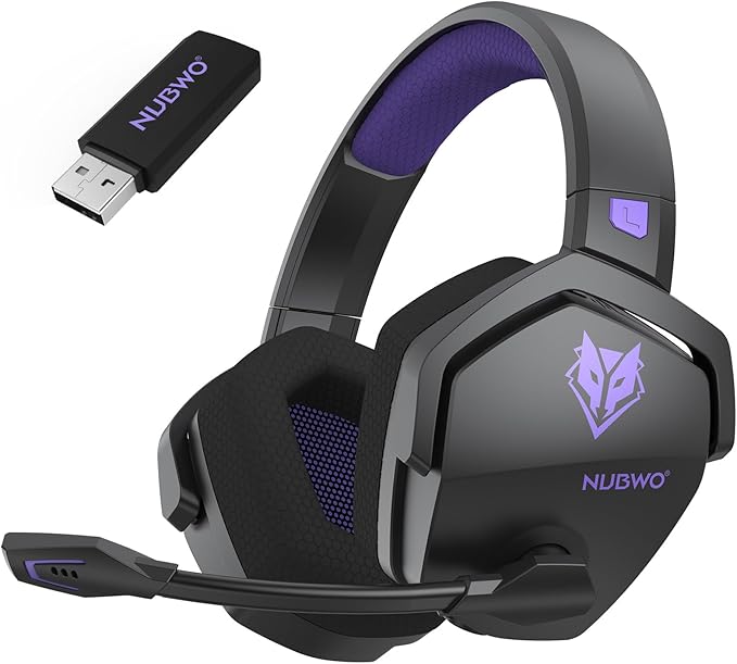 NUBWO G06 Dual Wireless Gaming Headset with Microphone for Ps5, Ps4, PC - 23ms Low Latency Audio - 100-Hour of Playtime - 50mm Drivers (Black-Purple)
