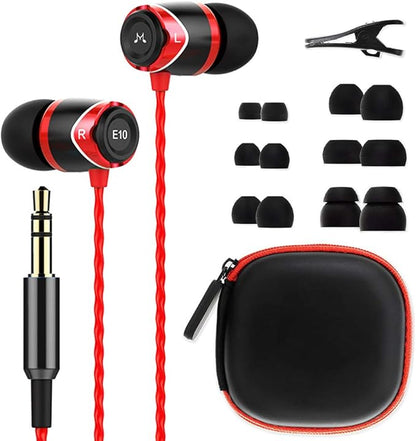 SoundMAGIC E10 Wired Earphones No Microphone HiFi Stereo Earbuds Noise Isolating in Ear Headphones Powerful Bass Tangle Free Cord Black Red