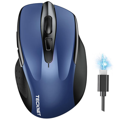 TECKNET Wireless Mouse, BT 5.0/2.4G, Rechargeable 6-DPI Silent, Blue