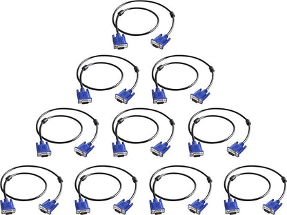 VGA to VGA Monitor Cable 10 Pack, 15 Pin Male to Male Computer Cord Support 1080P Full HD for Laptop TV Projector - 3 Feet