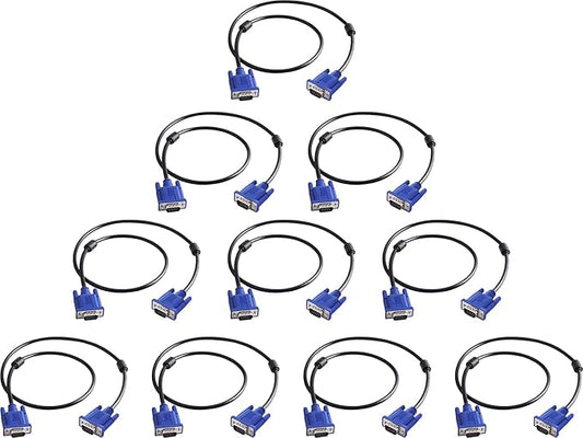 VGA to VGA Monitor Cable 10 Pack, 15 Pin Male to Male Computer Cord Support 1080P Full HD for Laptop TV Projector - 3 Feet