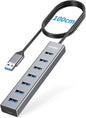 atolla Aluminum 7-Port USB 3.0 Hub with 1m Extension Cable - 5Gbps High-Speed Data Transfer for MacBook Pro, Laptop, PC, Gaming Setup-Gray