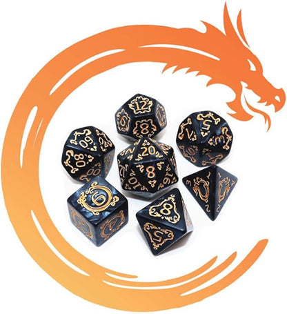 Polyhedral DND Dice Set, 5 Pack Vintage Dragon-Patterned Dice Sets Compatible with Dungeons and Dragons D&D RPG Games,35 Pieces (5 Colors with Black)