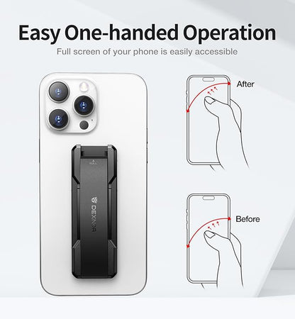 Dexnor New Upgrade Phone Grip, Phone Holder for Hand [2-in-1] Phone Strap with Kickstand Phone Finger Holder Compatible with Most iPhone Samsung Phone Case, Black