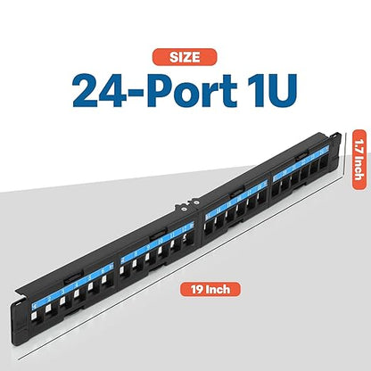 Everest 24 Port Keystone Patch Panel (4-Pack) - Removable 6-Port Panels - Use with Slim Profile Keystones ONLY (Wider Jacks May not fit Side by Side)