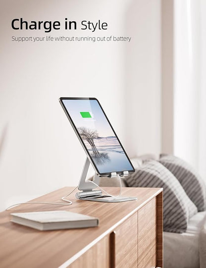 Nulaxy Aluminum Dual Foldable iPad Stand, Fully Adjustable Desktop Tablet Holder, Tablet Accessories for Office Kindle Compatible with Mobile Devices iPad Pro/Air/Mini, iPhone Pro/Max/Plus, Silver