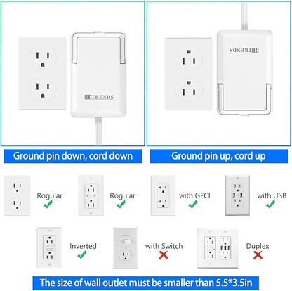 6FT Ultra-Thin Flat Plug Power Strip with 3 Outlets & 3 USB Ports | Child & Pet-Safe, 1625W, Wall-Mounted Cord Organizer, Universal Size Outlet & Plug Concealer with Cord Clips(UL Listed)