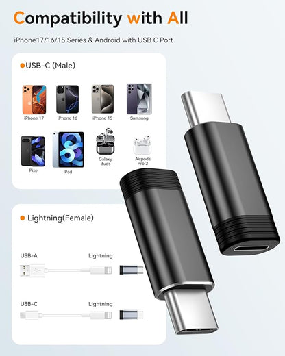 Temdan 4 Pack Lightning to USB C Adapter for iPhone 15/16/17 Pro/17 Pro Max,for iPhone 17/16 Charger,17/16 Accessories,Fast Charging&Data Transfer,USB C Charger Connector Cable,Not for Audio/OTG-Black