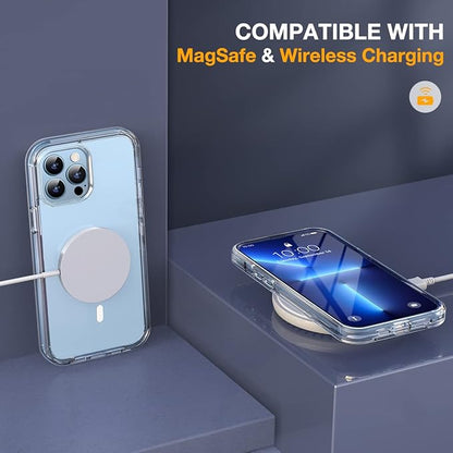 Miracase Magnetic for iPhone 13 Pro Max Case 6.7 inch, (Compatible with MagSafe) Upgrade Full-Body Clear Phone Bumper Case with Built-in 9H Tempered Glass Screen Protector, Magnetic Clear