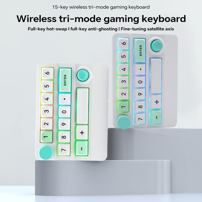 Adventurers W909 Wireless RGB Mechanical Numeric Keypad, Hot-Swappable, Macro-Programmable Numpad, Joystick & Knob Control for PC/Tablet/Laptop/Phone, Tri-Mode Connectivity (White)