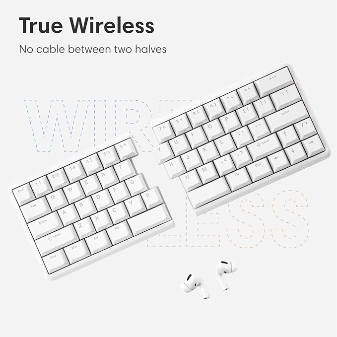 Wireless Ergonomic Split Mechanical Keyboard - Tactile, Hot-Swappable, Compact 60% Layout, Programmable for Mac & Windows, PBT Keycaps(Standard Version)
