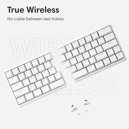 NocFree Wireless Ergonomic Split Mechanical Keyboard with Wrist Rest- Tactile, RGB, Foam, Hot-Swappable, Compact 60% Layout, Palm Rest, Programmable for Mac & Windows, PBT Keycaps