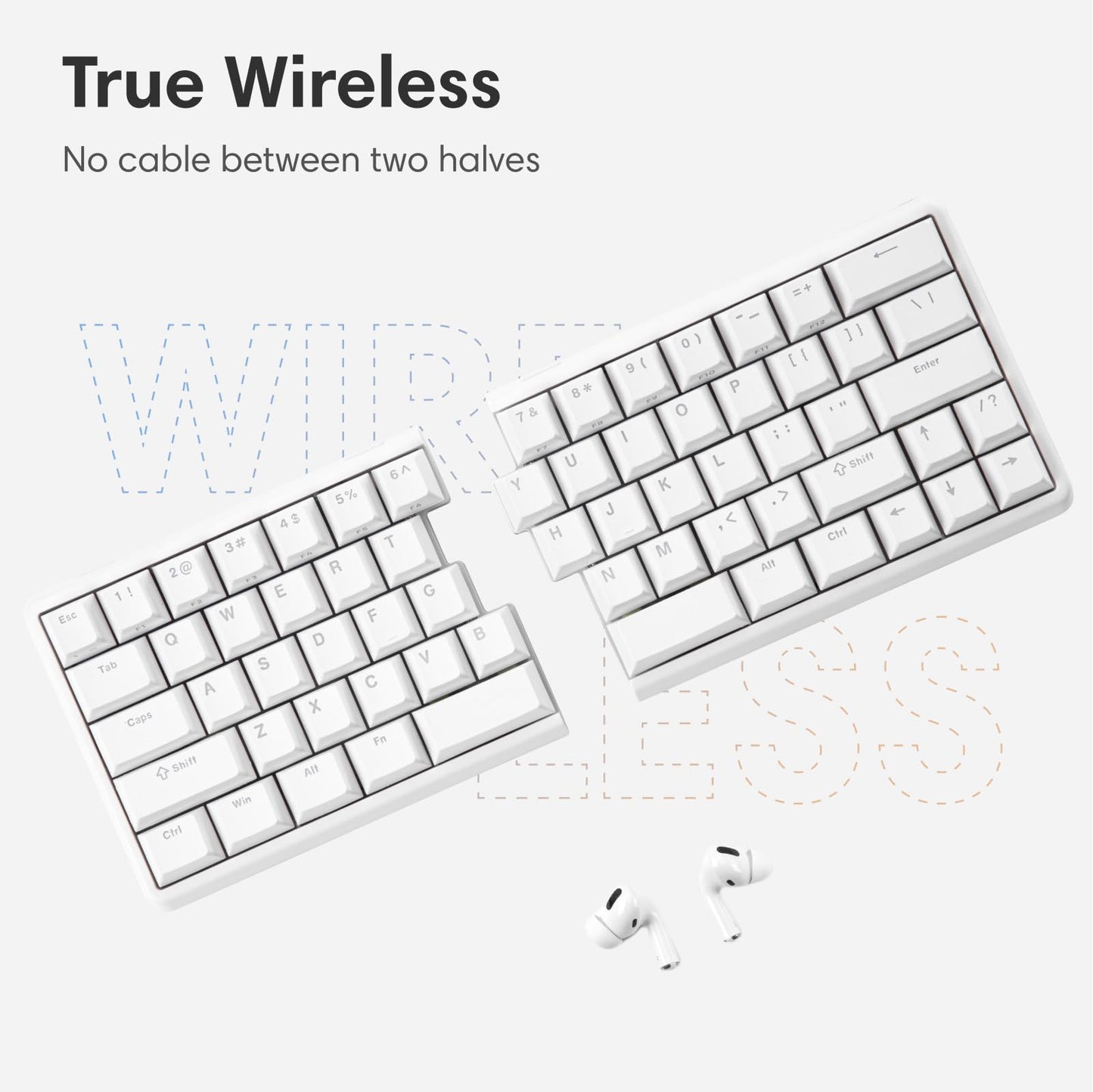 NocFree Wireless Ergonomic Split Mechanical Keyboard with Wrist Rest- Tactile, RGB, Foam, Hot-Swappable, Compact 60% Layout, Palm Rest, Programmable for Mac & Windows, PBT Keycaps