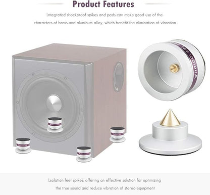 Audiocrast IF03S Speaker Isolators, Hi-End Speaker Spikes, HiFi Stand Feet Pads Shock Absorber Isolation Pucks, Speaker Resonance Reducer with Non-Slip Mat for Turntable Amp CD DAC Recorder