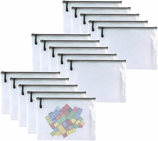 Oaimyy Plastic Mesh Zipper Pouch Document Folders Bag Zip File Bags for Office Supplies Storage-15 Pcs (Black, 9"x 13")