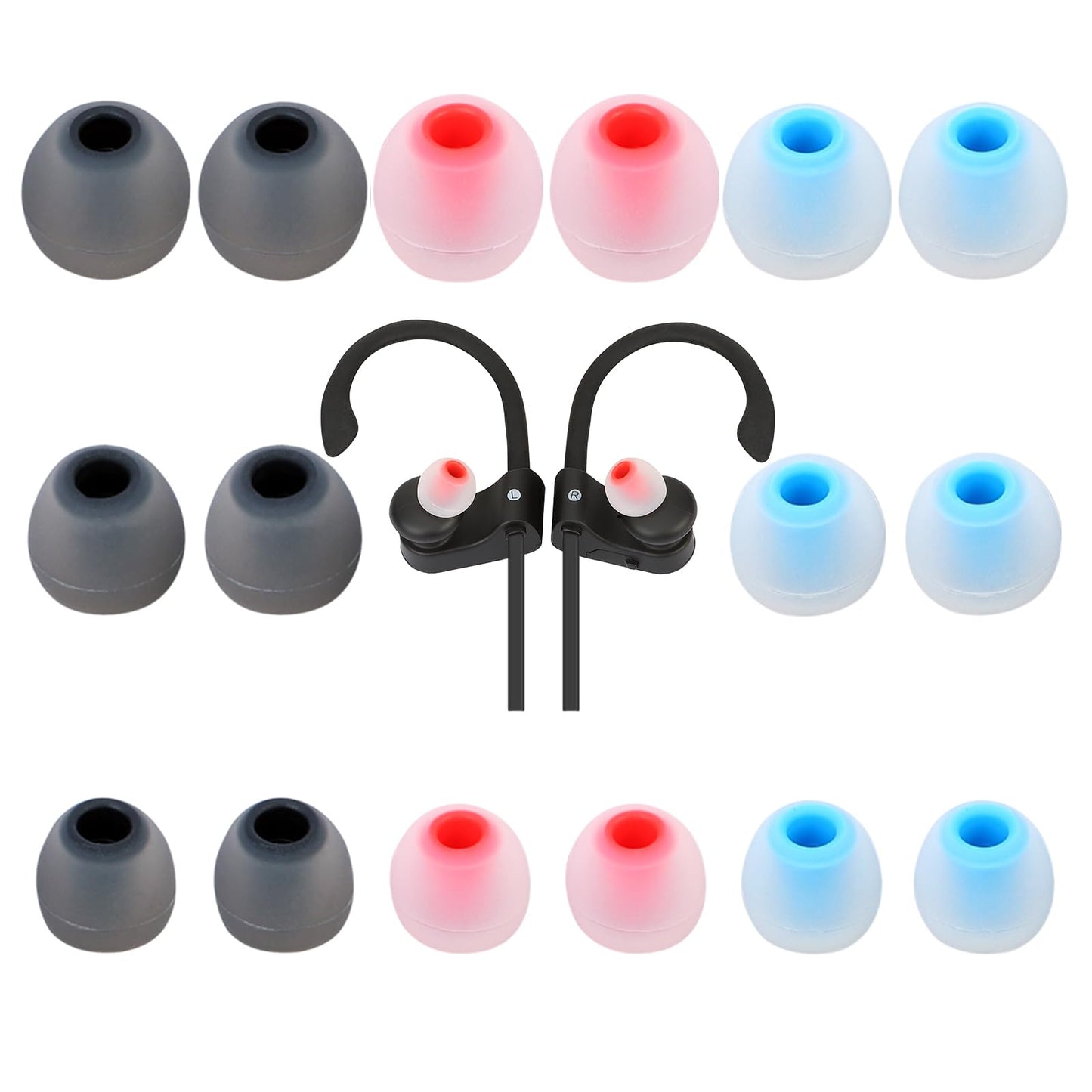 TSZYYM Earbud Tips Soft Anti Slip Washable Reusable Silicone Fit Most In-Ear Earbuds (Inner Hole 3.8mm-5.1mm) 18pcs S M L