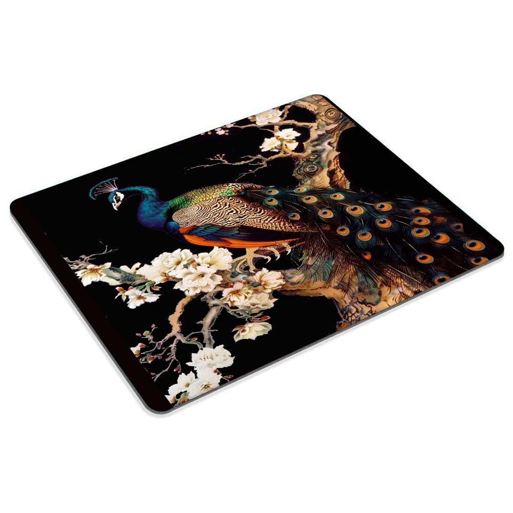 Square Mouse Pad Colorful Peacock on a Tree Branch-1,Gaming Mouse Pads for Desk,Soft Computer Waterproof Non-Slip Mouse Mat
