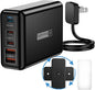 Fast Charger USB C 100W, 5 Ports Charging Blocks Ultra Thin Flat Plug, USB Charging Hub with 360° Rotated Adhesive Punch-Free Holder, Charging Station for Laptops, Tablets, Cellphones Stuff