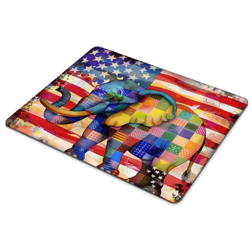 Square Mouse Pad American Flag，Colorful Baby Elephant-1,Gaming Mouse Pads for Desk,Soft Computer Waterproof Non-Slip Mouse Mat