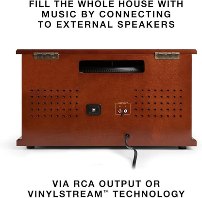 Victrola Navigator 8-in-1 Bluetooth Record Player with Built-in Speakers – 3 Speed Turntable, CD Player, Cassette, FM Radio, USB, RCA Out, Headphone Jack, Wireless Music Streaming, Real Wood (Black)