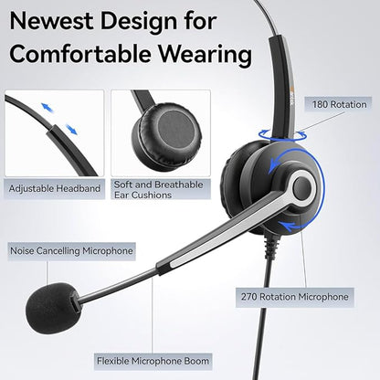 Wantek Headset with Microphone for PC Wired Headphones 3.5mm Headsets with Noise-Cancelling Microphone for Laptop - Computer Headphones with Mic in-line Control for Home
