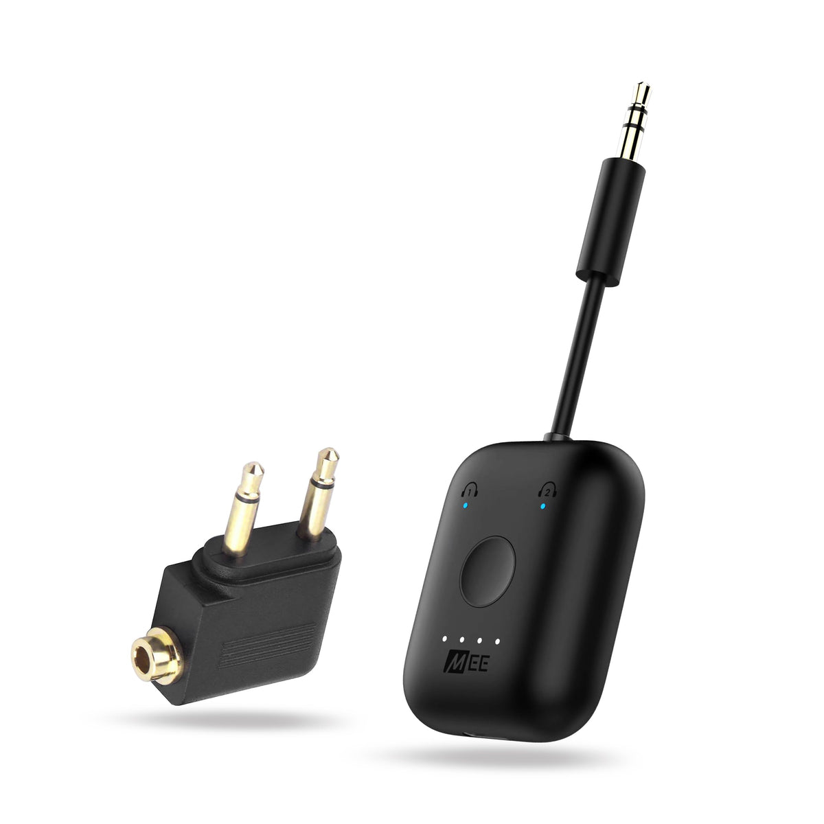 MEE audio Connect Air Pro (2 PACK) Bluetooth Wireless Audio Transmitter & Receiver for AirPods or Bluetooth Headphones, 2-in-1 Adapter with Detachable Cable for 3.5mm devices on Airplanes, Black&White