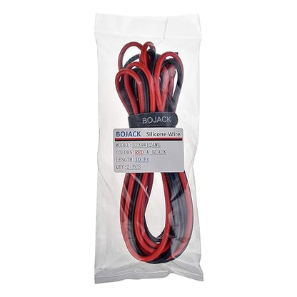 BOJACK 12 Gauge Silicone Wire 10 feet red and 10 feet Black Flexible 12 AWG Stranded Copper Wire(Pack of 1 Pair)