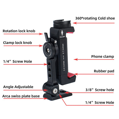 Arnarkok Metal Phone Tripod Mount with Rotatable Cold Shoe Mount