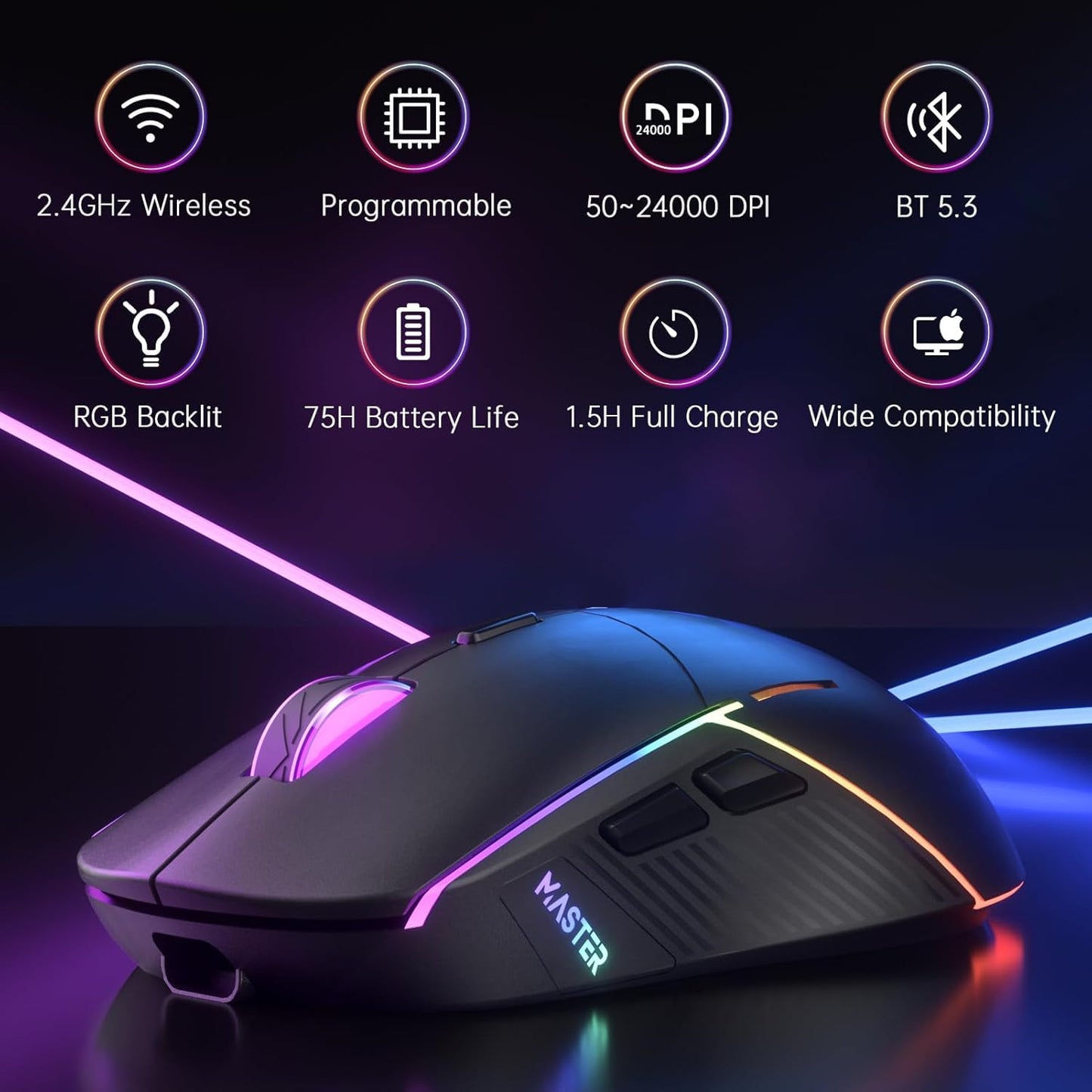 FFJ Wireless Gaming Mouse, 24000 DPI, Rechargeable Gaming Mice for PC, Mac