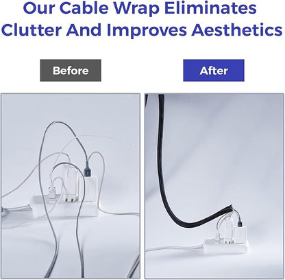 Cable Management Sleeves 1.2in - 2 Pack 4.1ft Split Braided Cable Sleeve Black, Hard PE Cord Protectors from Pets, Wire Organizers for Cords, Flexible Cord Wrap Wire Sleeve for Computer Cord Organizer