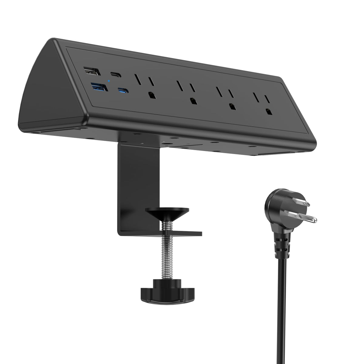 Jgstkcity Desk Clamp Power Strip,20W Fast Charging Station,Surge Protector Nightstand Edge Mount,1875W Extension Cord with Multiple Outlets,2 USB-C,2 USB-A,for Home Office (Black, 10 FT)