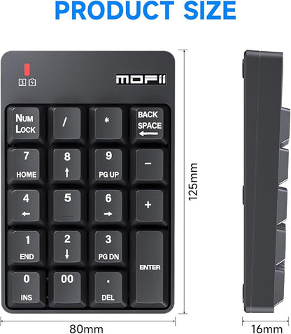 MOFII Bluetooth 5.1 Number Pad Wireless Numeric Keypad Silent 19 Keys USB Keypads, Portable Financial Accounting Numpad 10 Key for Laptop/Notebook/Surface Pro/PC - Black