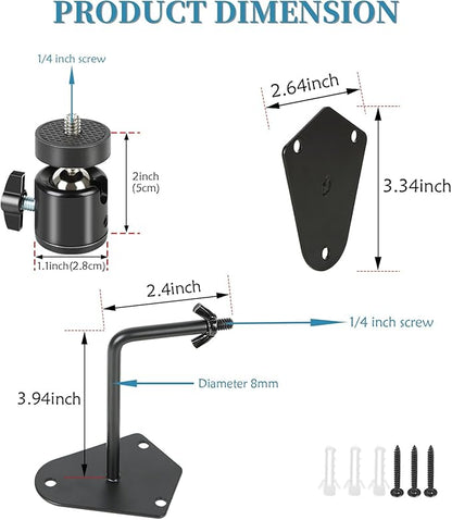 4-Pcs Camera Wall Mount Bracket, 360 Camera Mount with 1/4 Inch Thread, Metal Security Camera Mount, Camera Holder for Surveillance Cameras, Solar Panels, Lights