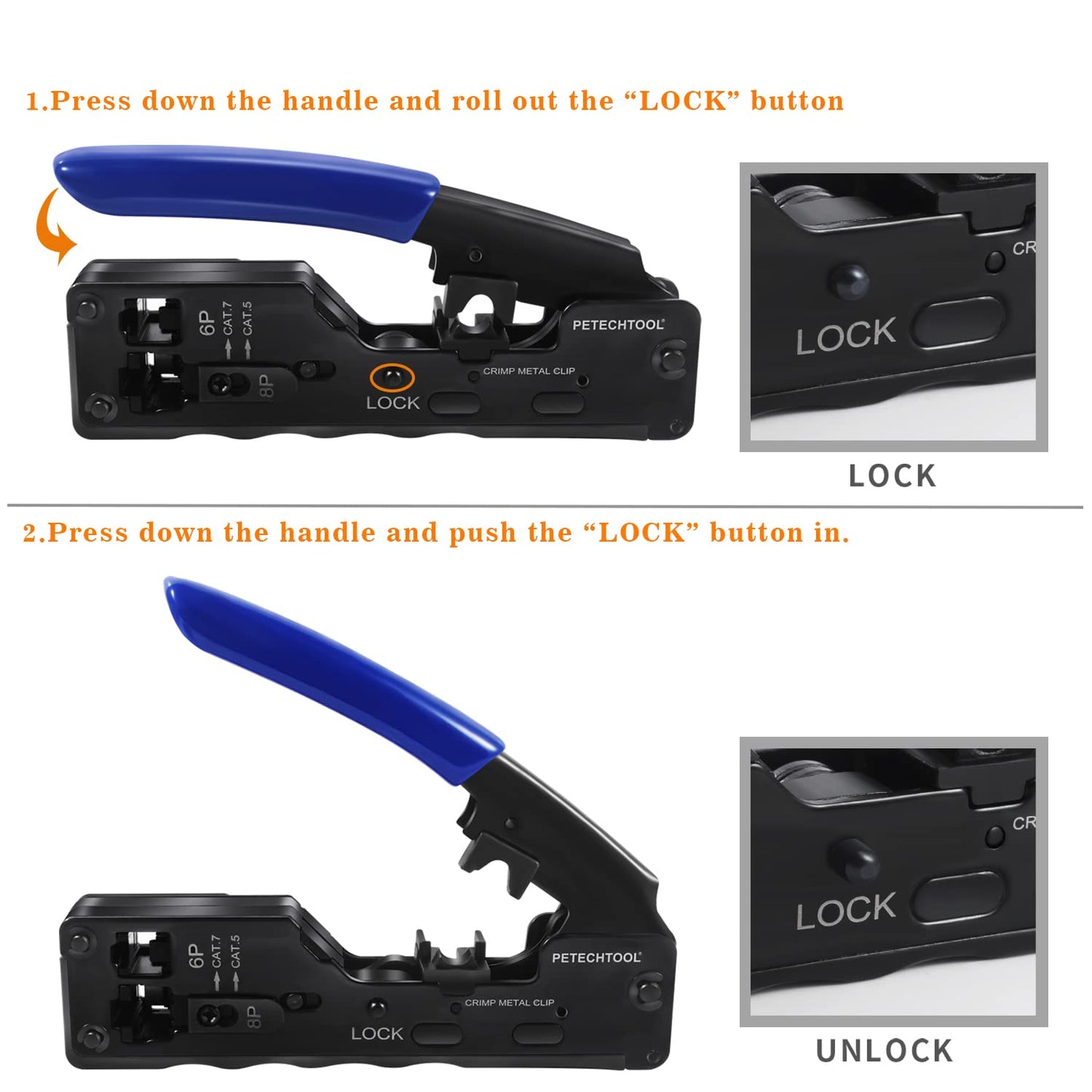 RJ45 Crimp Tool Ethernet Crimping Tool Wire Cutter Crimper For Cat7 Cat6a Cat6 Cat5e Pass Through Connectors